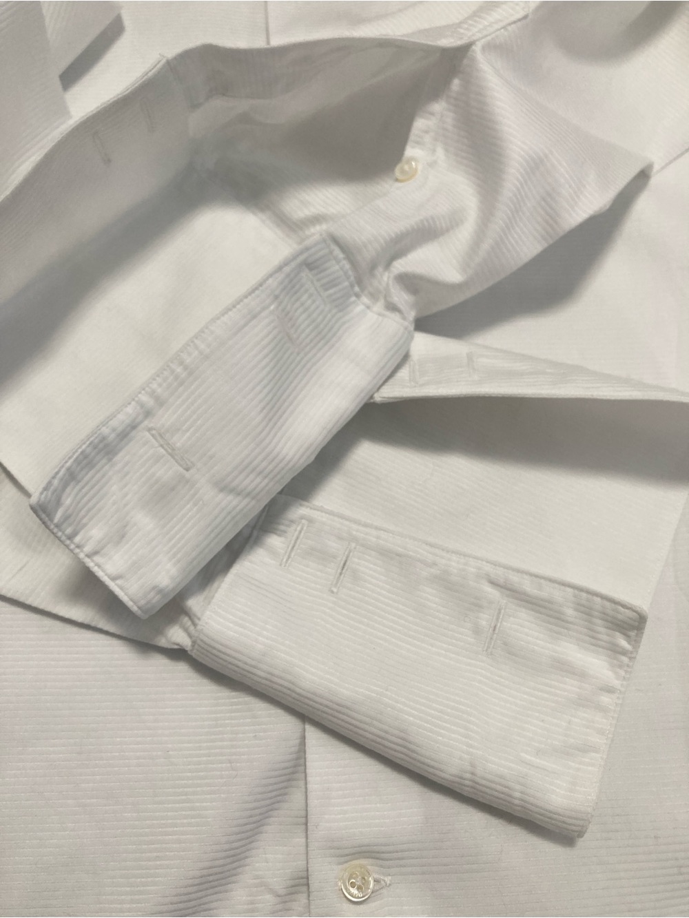 David Donahue Mens White Cotton Dress Shirt French Cuff  Horizontal Rib 17 34/35 - Picture 13 of 16
